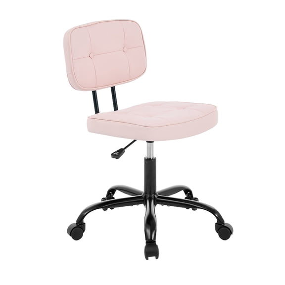CONCETTA Ergonomic Home Office PU Leather Desk Chair, Small Space, Thickened Cushion, Armless Rolling Chair for Adult, Pink