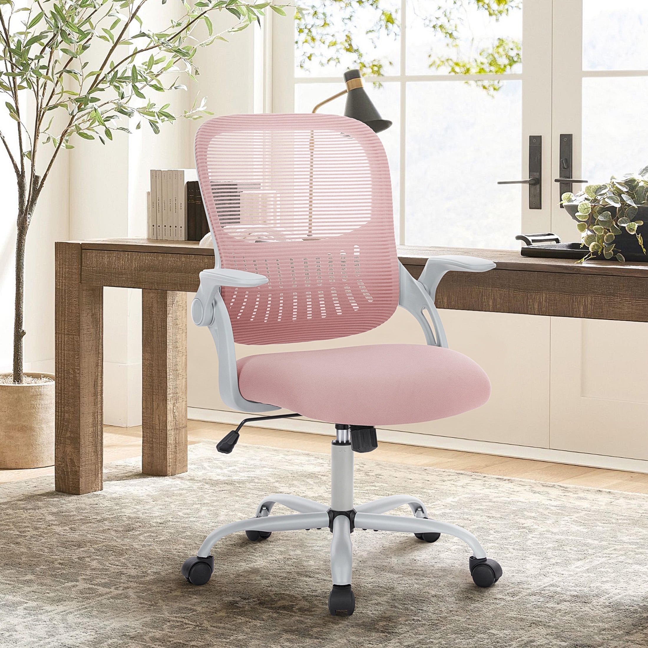 CONCETTA Ergonomic Mesh Office Desk Chair, Adjustable and Flip-up Armrest for Adults, Pink