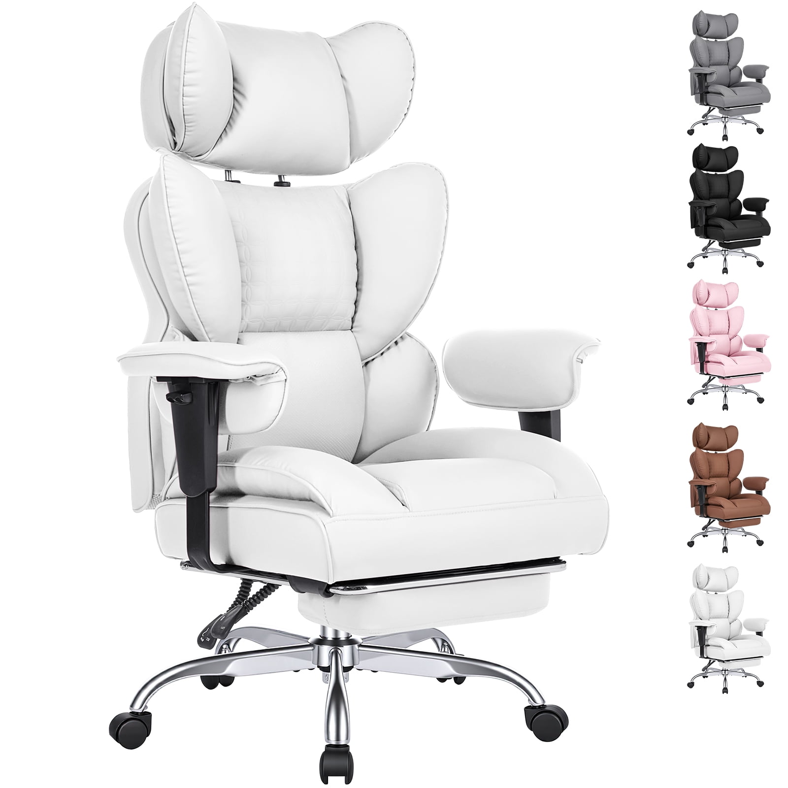 CONCETTA Ergonomic Office Chair 400LBS for Big & Tall, Heavy Duty Desk Chair with Reclining Back, Footrest, Luxurious PU Leather, Beige
