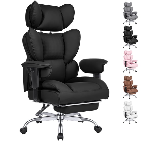 CONCETTA Ergonomic Office Chair 400LBS for Big & Tall, Heavy Duty Desk Chair with Reclining Back, Footrest, Luxurious PU Leather, Black