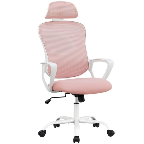 CONCETTA Ergonomic Office Chair, High Back Mesh Computer Swivel Chair with Adjustable Headrest, Pink