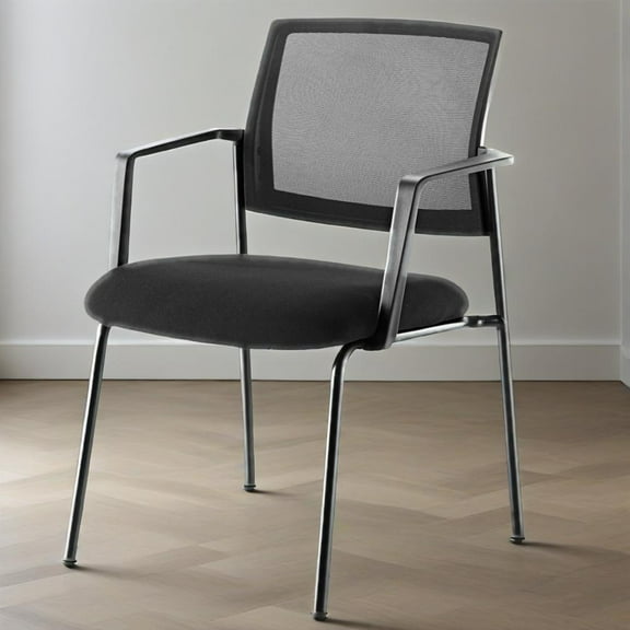 CONCETTA Ergonomic Office Chair, Mesh Back with Fixed Armrests, Upholstered Fabric Stacking Reception Chair for office,Black