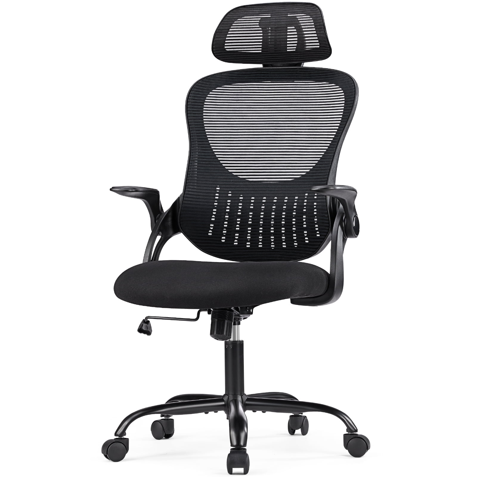 Mainstays Ergonomic Office Chair with Adjustable Headrest Black Fabric 275 lb capacity Walmart