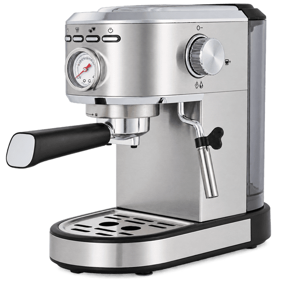 CONCETTA Espresso Machine with Pressure Gauge, 12 Bar Compact Espresso Maker with Milk Frothing Steam Wand, 34 oz Removable Water Tank, Stainless Steel, Silver