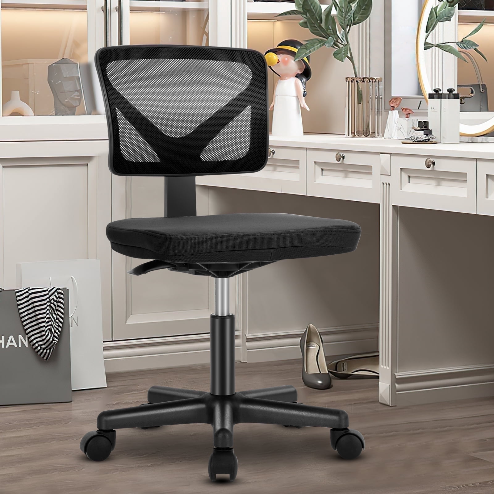 CONCETTA Ergonomic Home Office Mesh Desk Chair, Small Space, Armless Rolling Chair for Adults, Charcoal Black