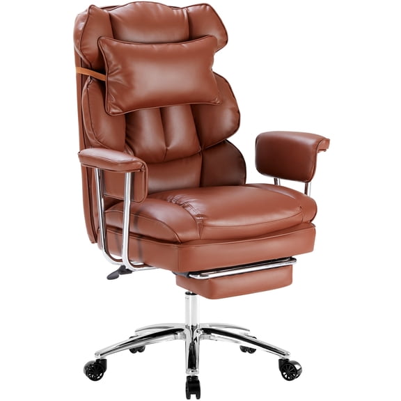 CONCETTA Executive Ergonomic Home Office Chair with Footrest & Lumbar Support, Big Tall High Back, PU Leather, Adjustable & Swivel, Brown