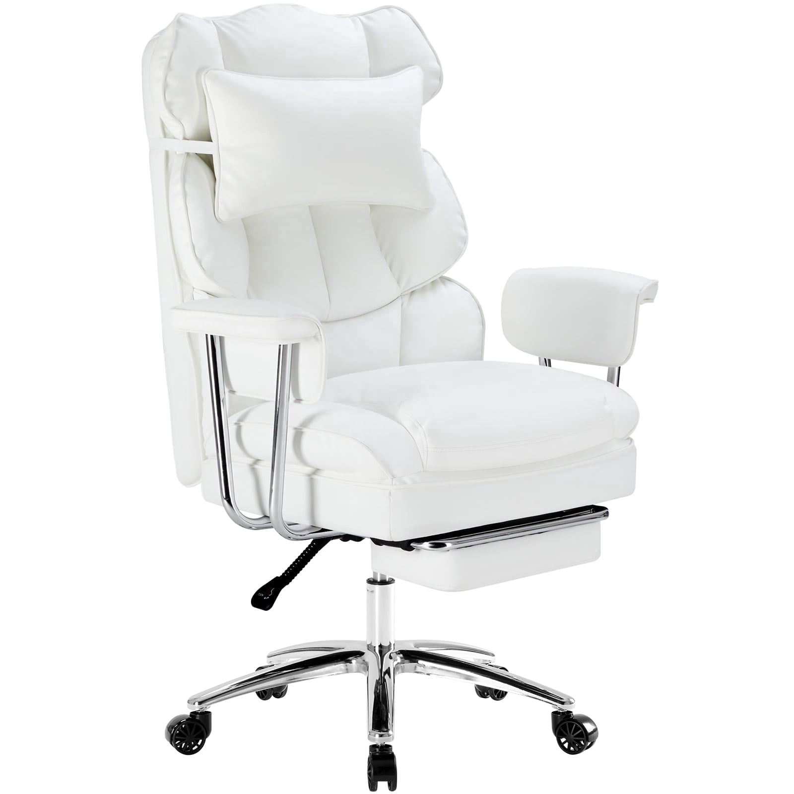 CONCETTA Executive Ergonomic Home Office Chair with Footrest & Lumbar Support, Big Tall High Back, PU Leather, Adjustable & Swivel, White