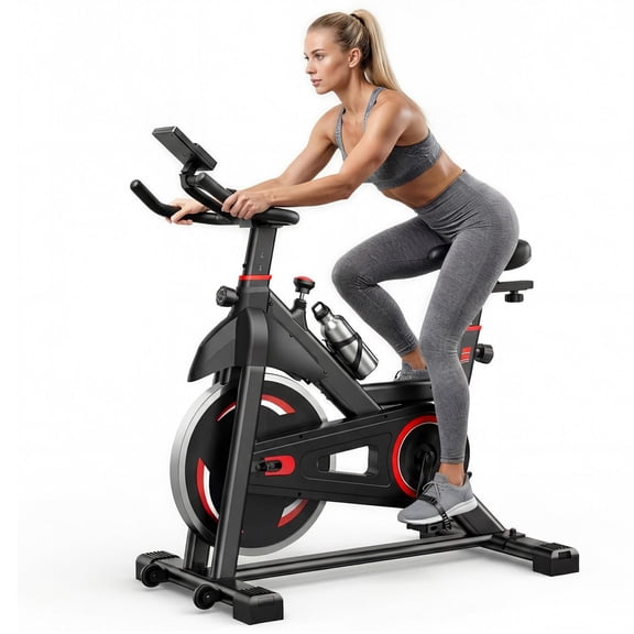 CONCETTA Exercise Bike for Home Gym, Stationary Indoor Cycling Bike, Low Noise Cardio Workout Equipment with Adjustable Resistance, Black Red