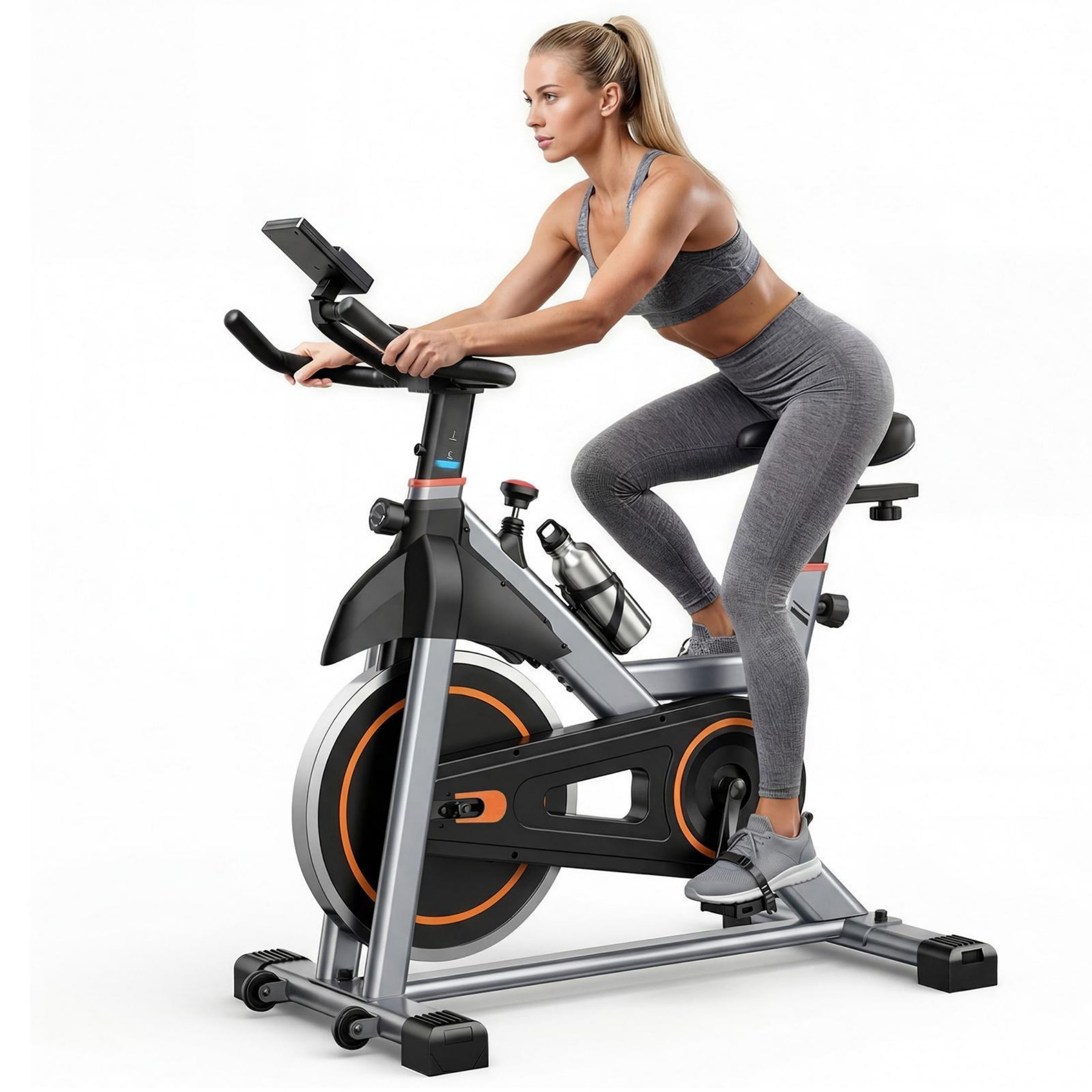 CONCETTA Exercise Bike for Home Gym, Stationary Indoor Cycling Bike, Low Noise Cardio Workout Equipment with Adjustable Resistance, Silver Orange