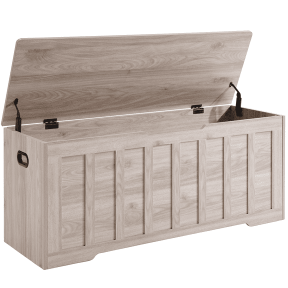 CONCETTA Extra Large Wooden Storage Bench & Chest with Safety Hinges, Shoe Bench and Entryway Storage, Greige