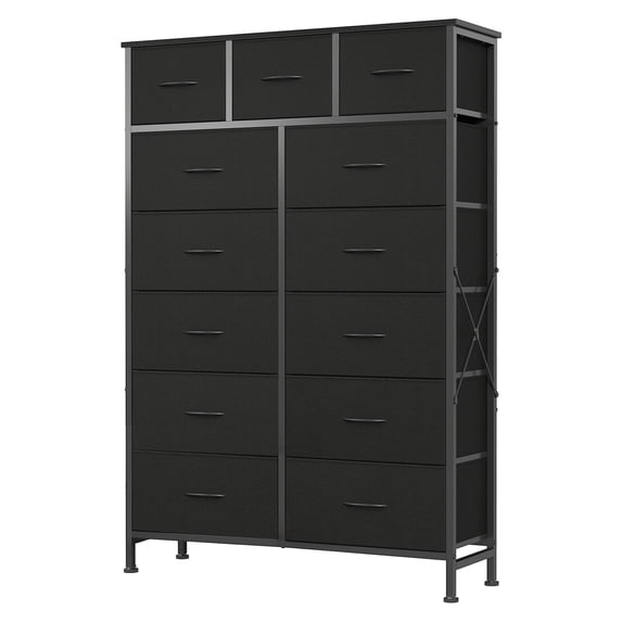 CONCETTA 13-Drawer Fabric Bin Dresser Tower with Steel Frame, Organizer for Bedroom, Living Room, Hallway, Office, Ideal for Teens & Adults, Black