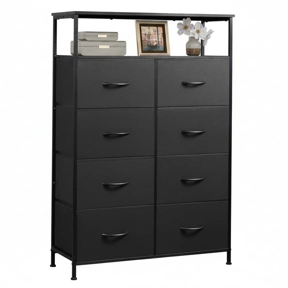 CONCETTA 8-Drawer Fabric Storage Cabinet, Open Shelf, 45.9-inch Tall Organizer for Bedroom Closet Organization, Living Room, Hallway, Black