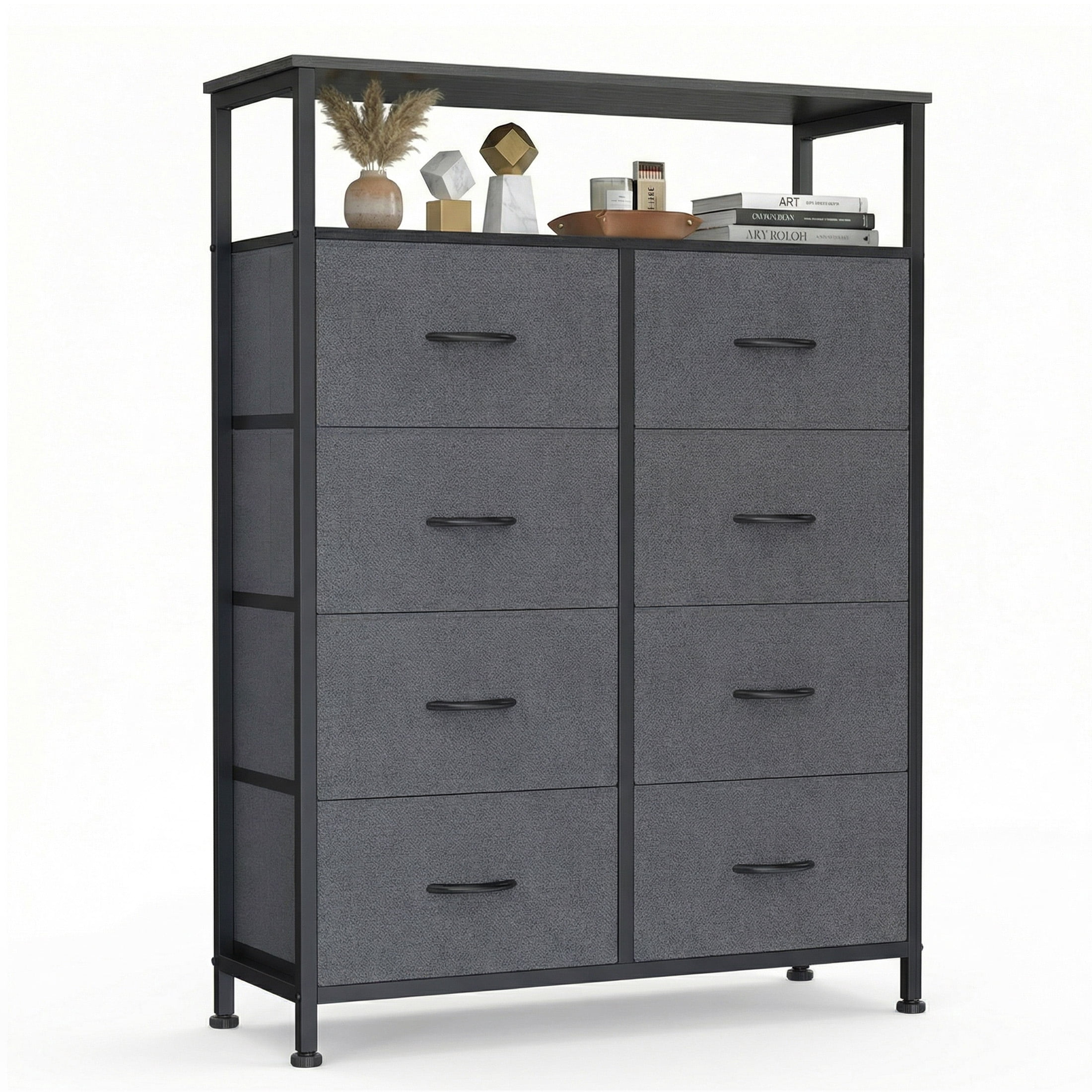 CONCETTA 8-Drawer Fabric  Dresser wiith Open Shelf, Tall  Storage Organizer for Bedroom Closet, Living Room, Hallway, Gray