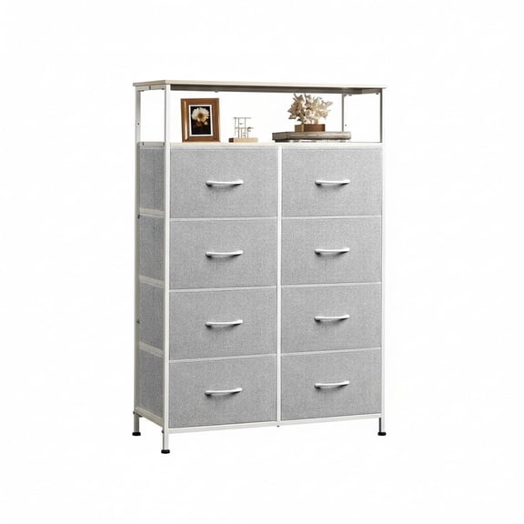 CONCETTA 8-Drawer Fabric Storage Cabinet, Open Shelf, 45.9-inch Tall Organizer for Bedroom Closet Organization, Living Room, Hallway, Light Gray