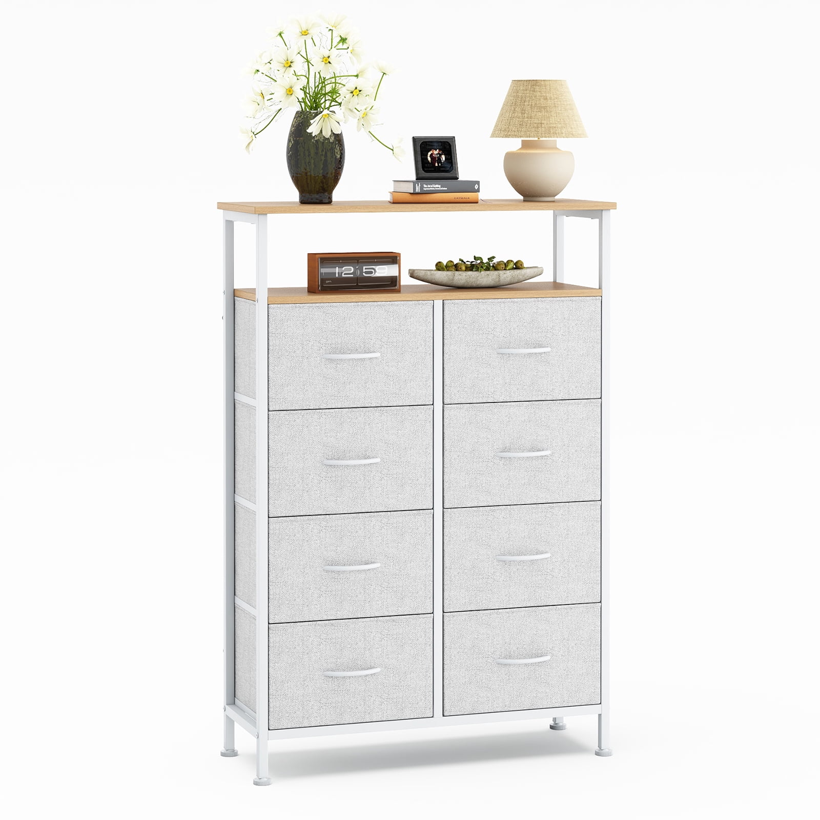 CONCETTA 8-Drawer Fabric Storage Cabinet, Open Shelf, 45.9-inch Tall Organizer for Bedroom Closet Organization, Living Room, Hallway, Light Gray
