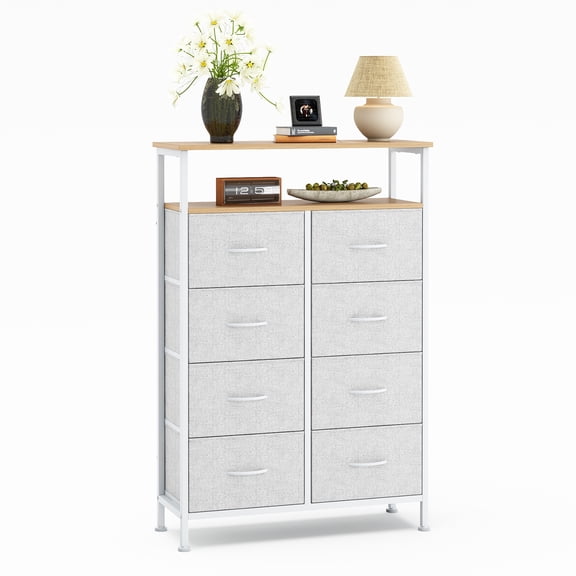 CONCETTA 8-Drawer Fabric Storage Cabinet, Open Shelf, 45.9-inch Tall Organizer for Bedroom Closet Organization, Living Room, Hallway, Light Gray