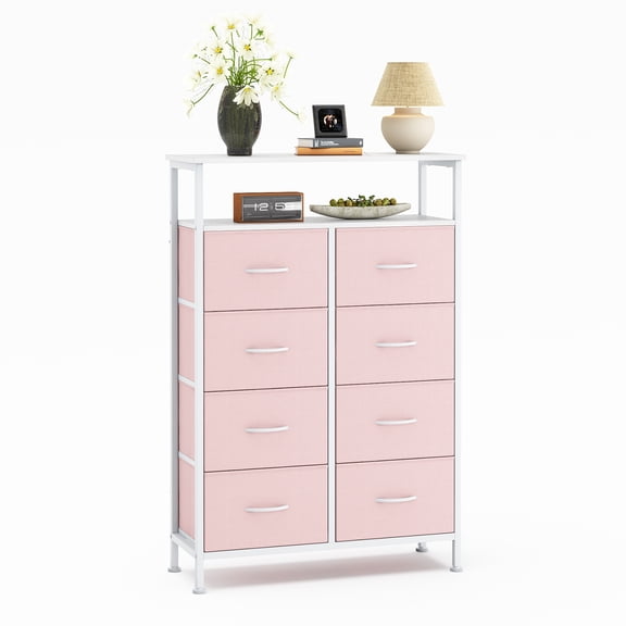 CONCETTA 8-Drawer Fabric Storage Cabinet, Open Shelf, 45.9-inch Tall Organizer for Bedroom Closet Organization, Living Room Hallway, Pink