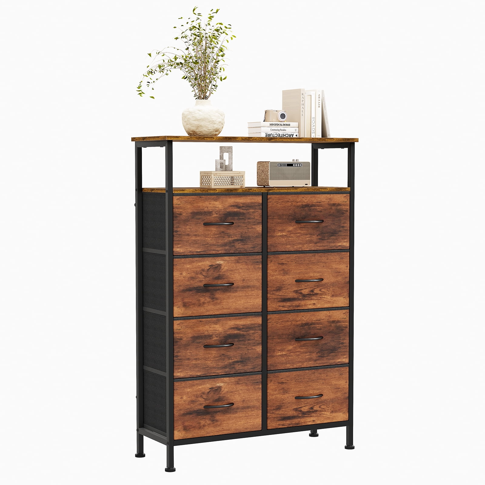 CONCETTA 8-Drawer Fabric Storage Cabinet, Open Shelf, 45.9-inch Tall Organizer for Bedroom Closet Organization, Living Room Hallway, Rust