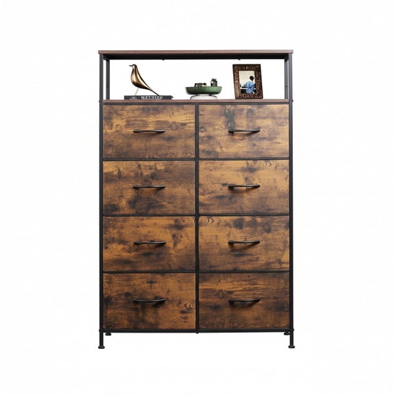 CONCETTA 8-Drawer Fabric Storage Cabinet, Open Shelf, 45.9-inch Tall Organizer for Bedroom Closet Organization, Living Room Hallway, Rust