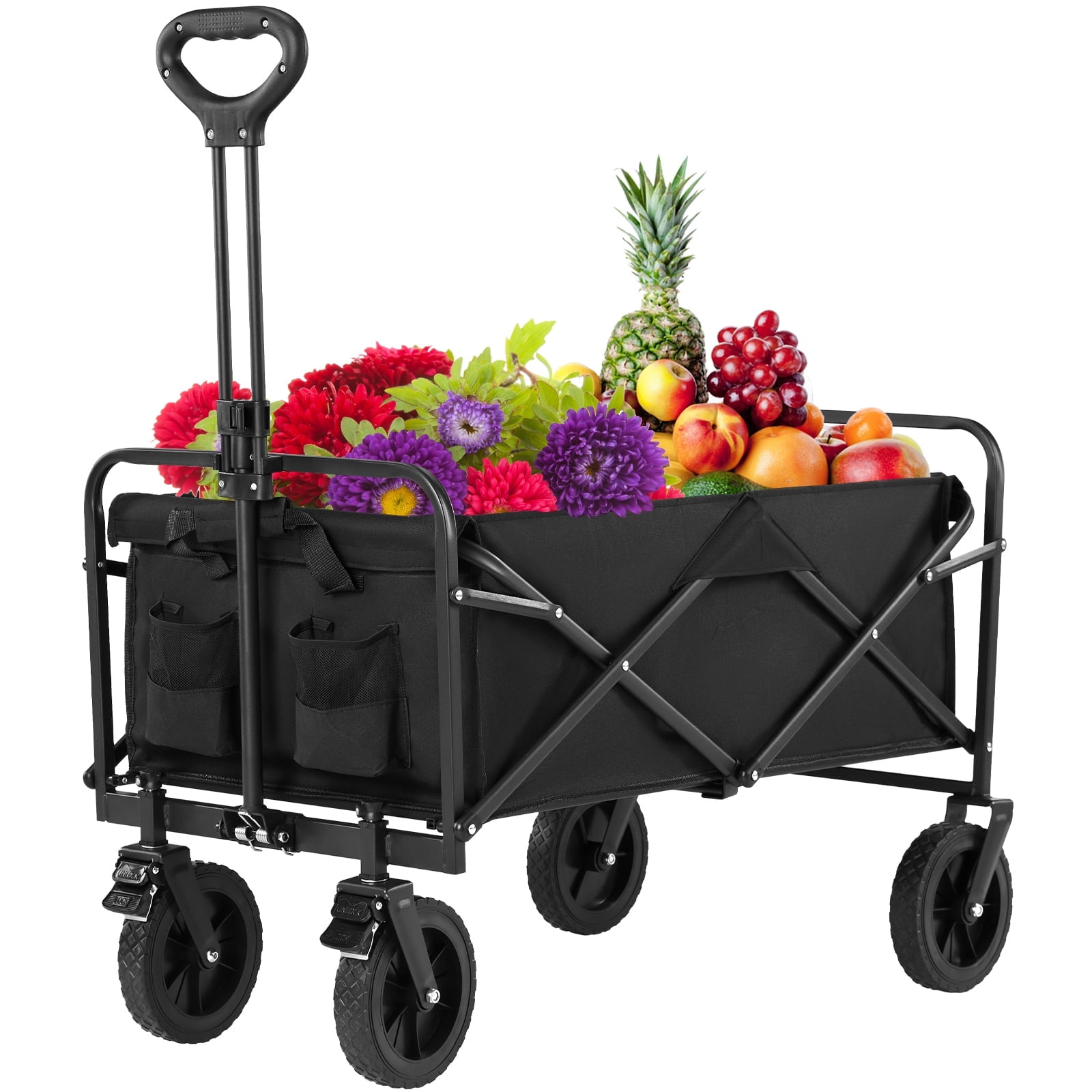 CONCETTA 35in Foldable Wagon Cart with All-Terrain Wheels, 330lbs Capacity, for Beach, Grocery & Camping, Black - Walmart.com