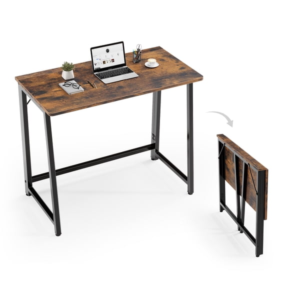 CONCETTA Small Folding Desk 31.5", Space Saving Workstation, Portable Computer Table for Small Home Office & RV, Easy Set Up, Rust