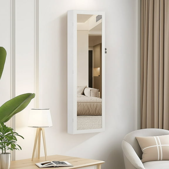 CONCETTA Full-Length Mirror Jewelry Armoire with LED Lights, Wall-Mounted/Door Hanging, 47.2" x 14.2"
