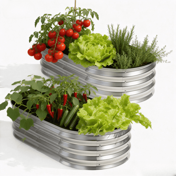 CONCETTA Oval Metal Planter Box for Vegetables, Flowers, Herbs, Galvanized Raised Garden Bed Kit with Safe Rubber Edging for Outdoor Gardening