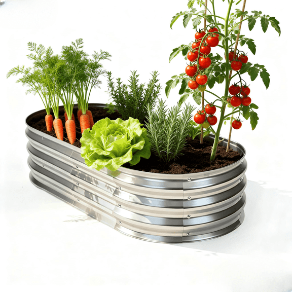 CONCETTA Oval Metal Planter Box for Vegetables, Flowers, Herbs, Galvanized Raised Garden Bed Kit with Safe Rubber Edging for Outdoor Gardening