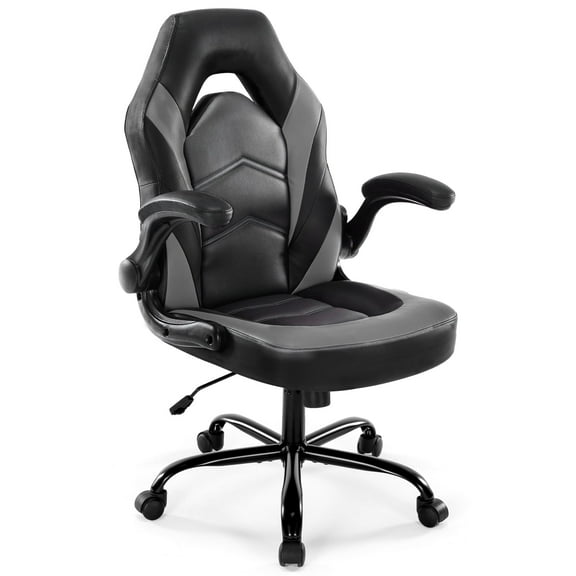 CONCETTA Gaming Chair, Faux Leather High-Back Gaming Office Chair, Swivel Racing Chair with Flip-up Armrests, Perfect for Adults Gamers, Gray