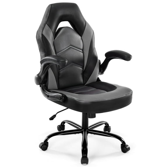 CONCETTA Gaming Chair, Faux Leather High-Back Gaming Office Chair, Swivel Racing Chair with Flip-up Armrests, Perfect for Adults Gamers, Gray