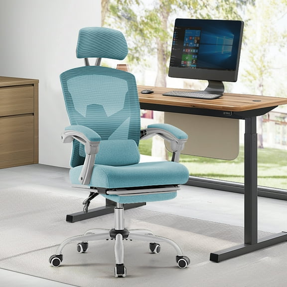 CONCETTA Good Mesh Office Chair with Adjustable Lumbar Support, Headrest, and Footrest for All-Day Comfort, Blue