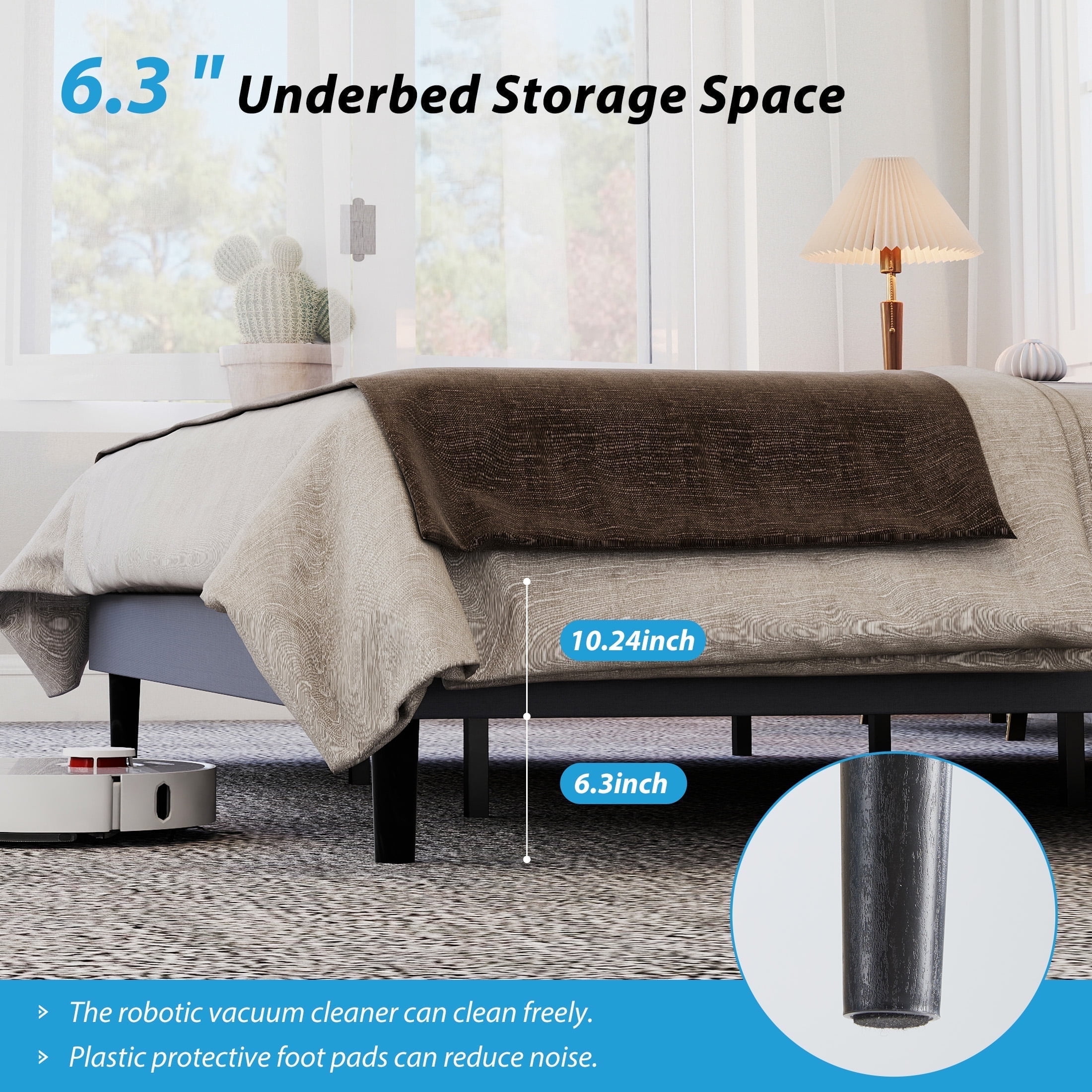 CONCETTA Grey Soft-Padded Bed, Dark Grey Linen Sponge, Metal Frame, Noise Free, No Spring Box Required, 880lbs Capacity,Queen