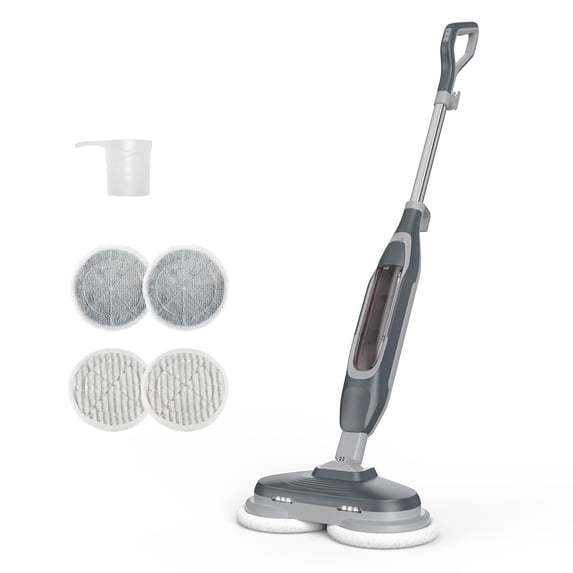 CONCETTA Hard Floor Steam Mop with Dual Cleaning Heads, 3 Steam Modes, LED Headlights,Gray