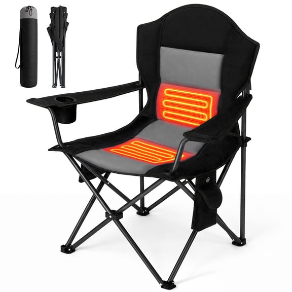 CONCETTA Heated Camping Chair, Folding High Back Padded Chair, 3-Level Seat & Backrest Heating, 330 lbs, USB Powered,Black Gray