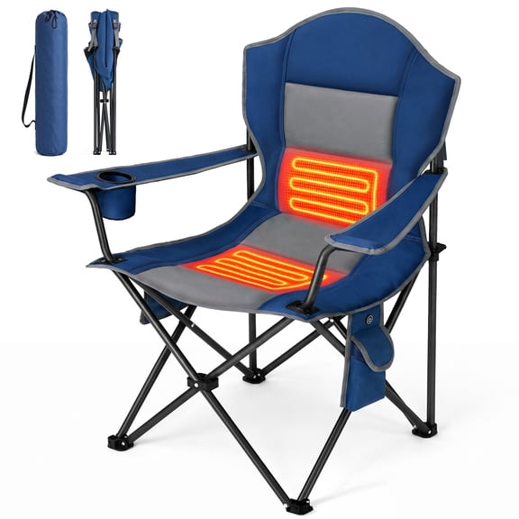 CONCETTA Heated Camping Chair, Folding High Back Padded Chair, 3-Level Seat & Backrest Heating, 330 lbs, USB Powered,Blue Gray