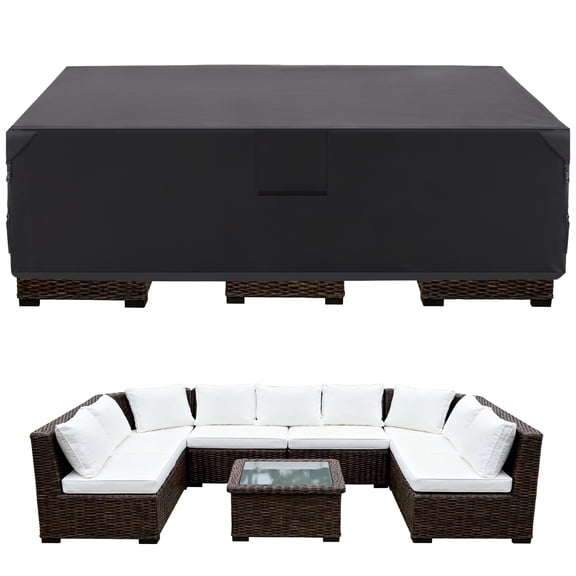 CONCETTA Rectangular Patio Furniture Cover, 600D Waterproof Outdoor Dining Table & Chair Cover, Heavy Duty, Black