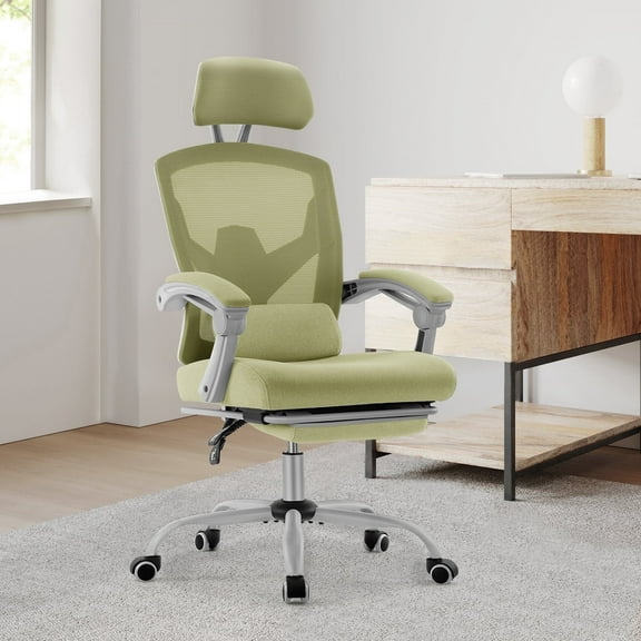 CONCETTA Ergonomic High Back Mesh Office Chair with Headrest, Footrest, Armrests for Adults, Green