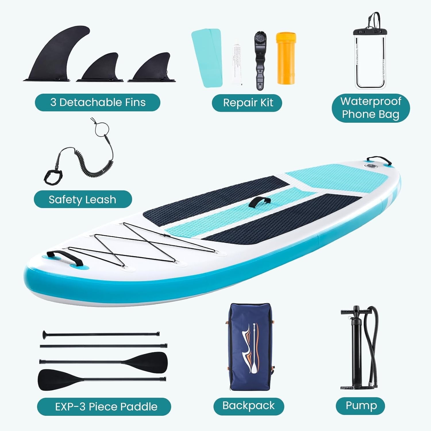 SHOUFTW Inflatable Stand Up Paddle Board with Premium SUP Paddleboard Accessories,2-in-1 Paddle,Wide Stable Design，Gray-Blue