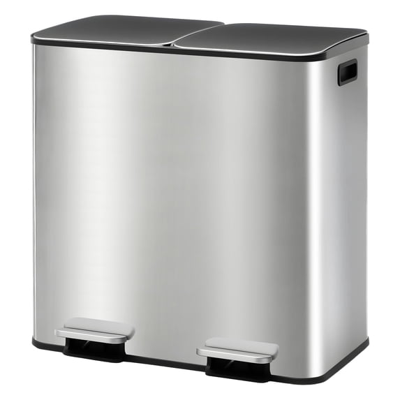 CONCETTA Kitchen Trash Can, 2×8-Gallon Garbage Can with Lid, Stainless Steel Trash Bin with 2 Removable Inner Buckets, Soft-Close Foot Pedal, Fingerprint-Resistant for Kitchen Home Office