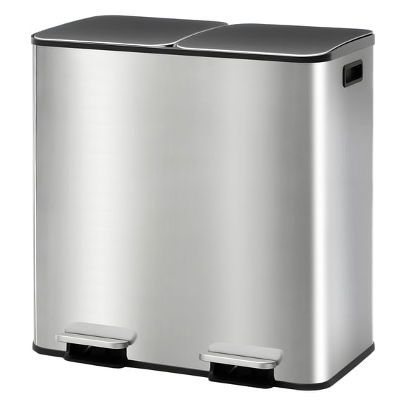 CONCETTA Kitchen Trash Can, 2×8-Gallon Garbage Can with Lid, Stainless Steel Trash Bin with 2 Removable Inner Buckets, Soft-Close Foot Pedal, Fingerprint-Resistant for Kitchen Home Office