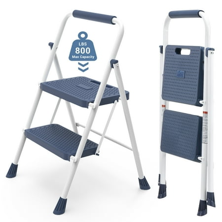 CONCETTA 2 Step Ladder, Folding Step Stool with Anti-Slip Pedal, Lightweight Portable Ladder for Home, Workplace, 800lbs Capacity,Blue
