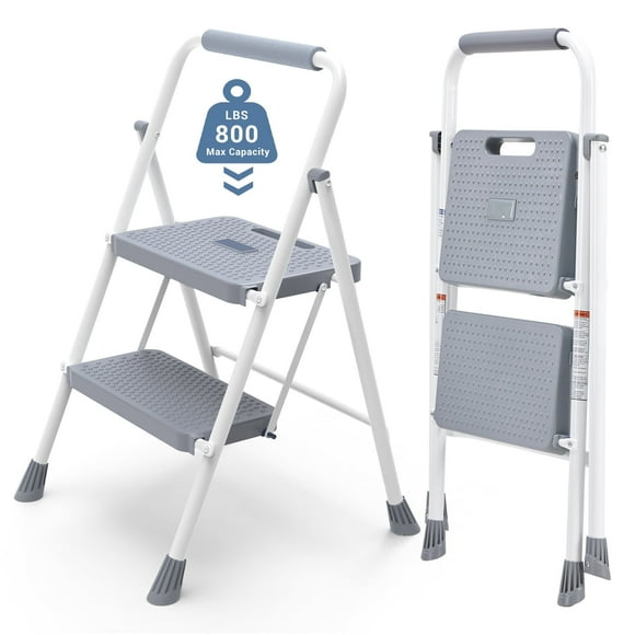 CONCETTA 2 Step Ladder, Folding Step Stool with Anti-Slip Pedal, Lightweight Portable Ladder for Home, Workplace, 800lbs Capacity,Gray
