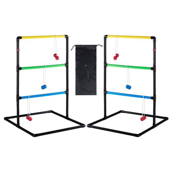 CONCETTA Ladder Toss Game for Indoor & Outdoor Play, 6 Soft Rubber Bolos, Tangle-Free Ropes & Carry Case, Black