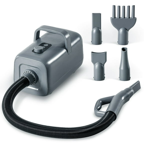 CONCETTA Large Dog Pet Grooming Dryer with Adjustable Wind Speed & Heater Temperature 4 Nozzles,Dog Hair Dryer,Gray