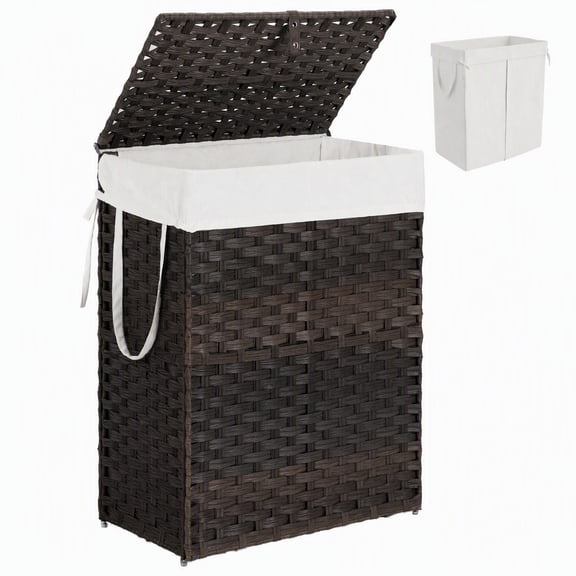 CONCETTA Laundry Hamper with lid, No Install Needed, 90L Wicker Laundry Baskets Foldable Removable Liner Bags, Brown