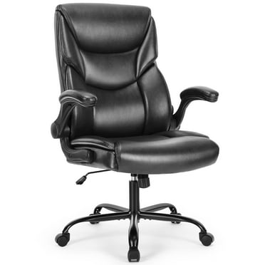 CONCETTA Leather Office Chair with Flip-Up Armrests, Black