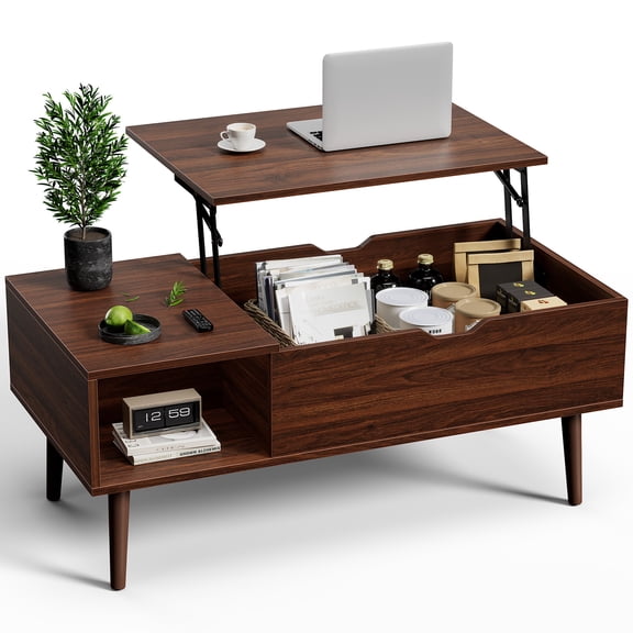 CONCETTA Lift Top Coffee Table with Storage, Small Living Room Table with Adjustable Shelf and Storage Compartment,Dark Brown
