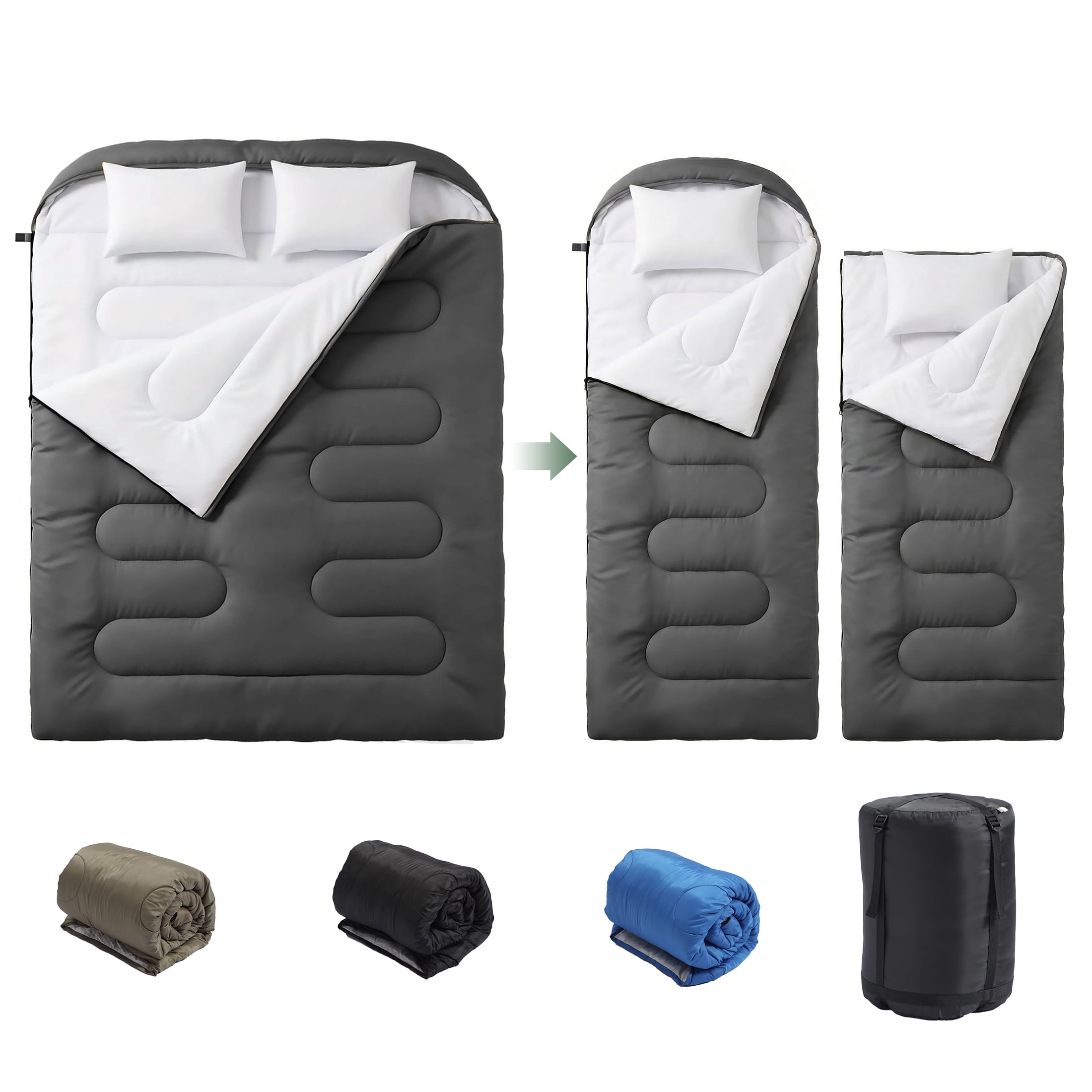 CONCETTA Lightweight Double Sleeping Bag for Adults in Cold & Warm Weaher, Waterproof & Machine Washable for Camping/Backpacking/Hiking, Black