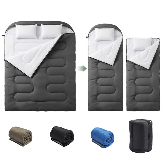 CONCETTA Lightweight Double Sleeping Bag for Adults in Cold & Warm Weaher, Waterproof & Machine Washable for Camping/Backpacking/Hiking, Black