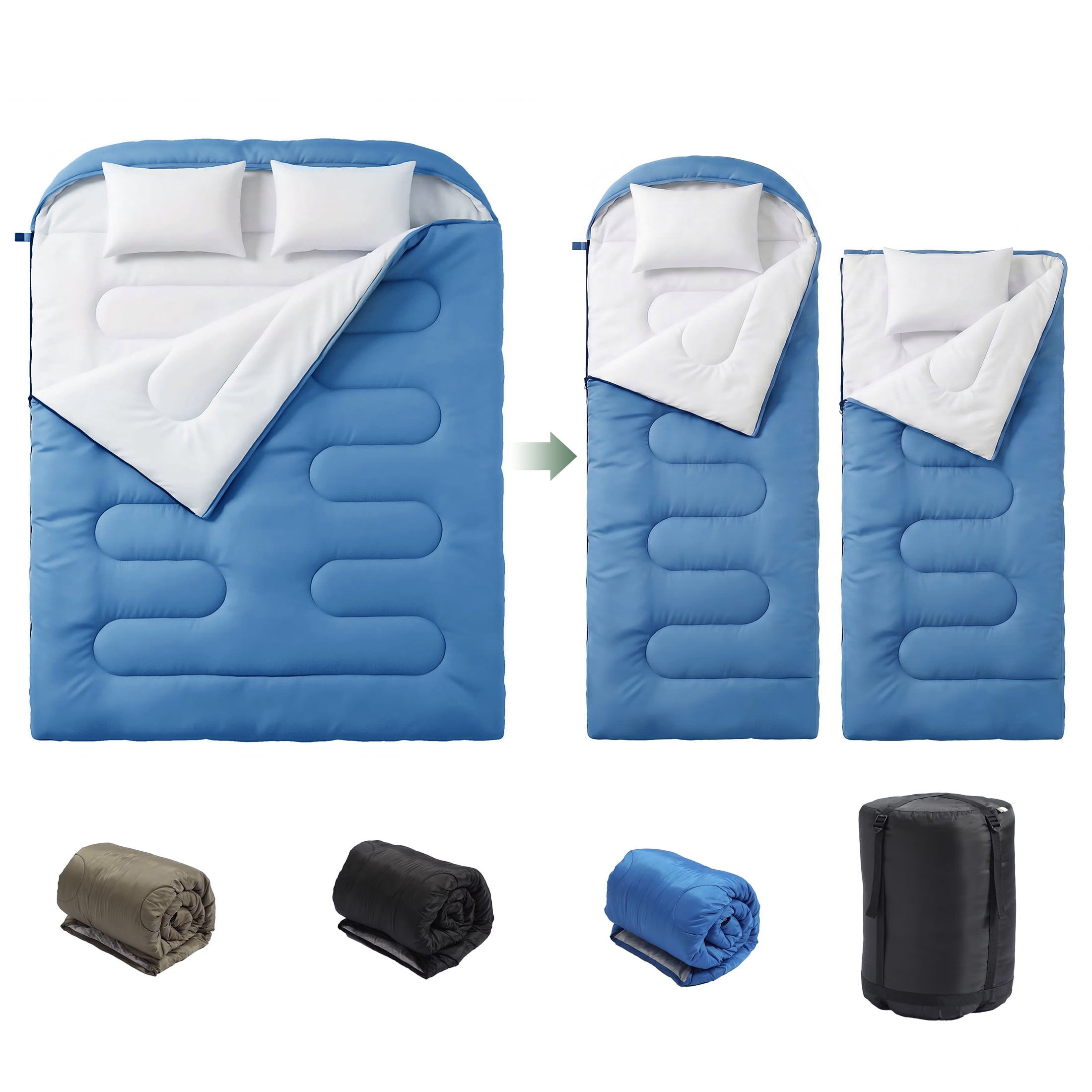 CONCETTA Lightweight Double Sleeping Bag for Adults in Cold & Warm Weaher, Waterproof & Machine Washable for Camping/Backpacking/Hiking, Blue